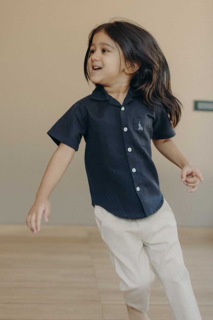 Pure linen shirt navy blue