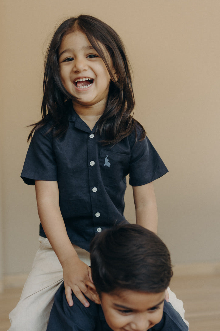 Pure linen shirt navy blue