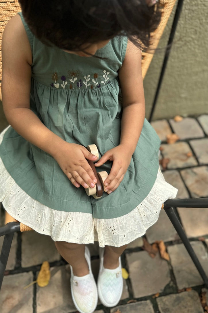Green embroidered dress