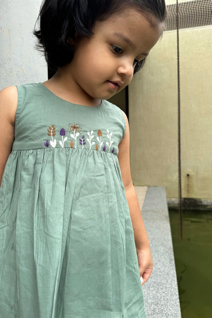 Green embroidered dress