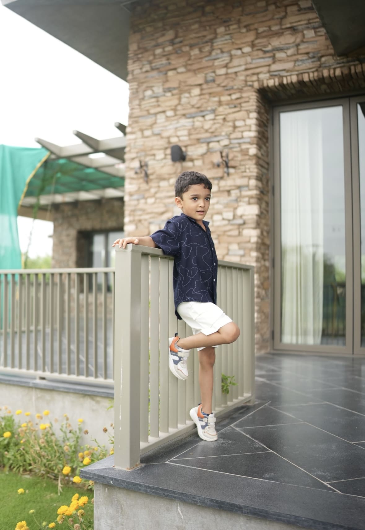Navy linen printed shirt