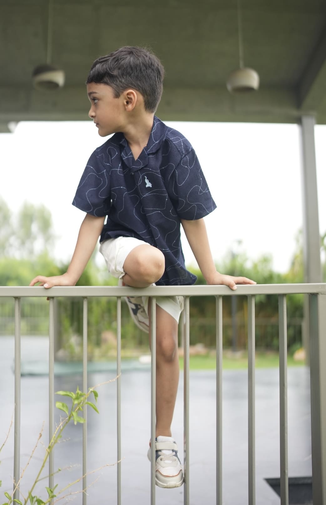 Navy linen printed shirt