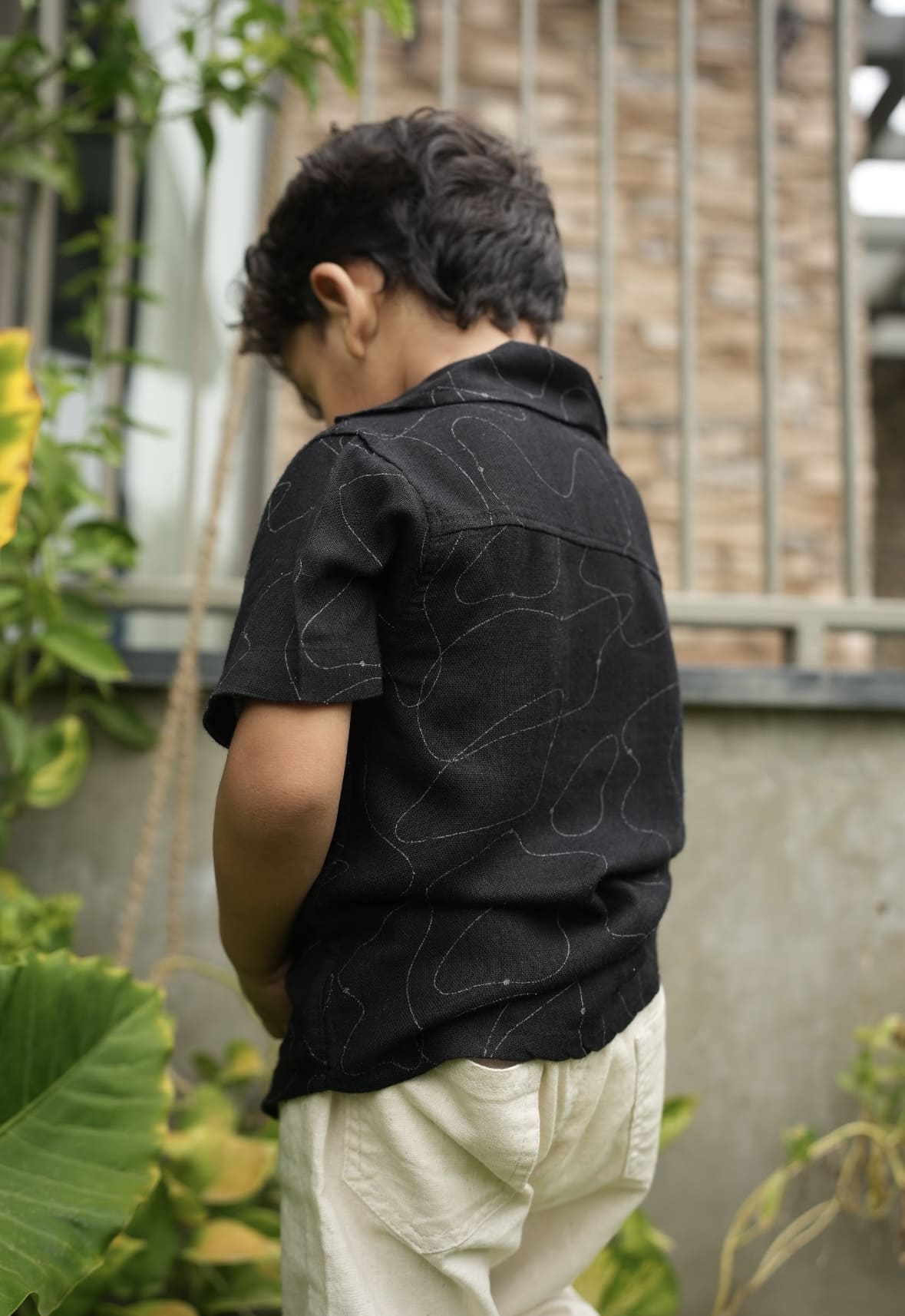 Black linen printed shirt