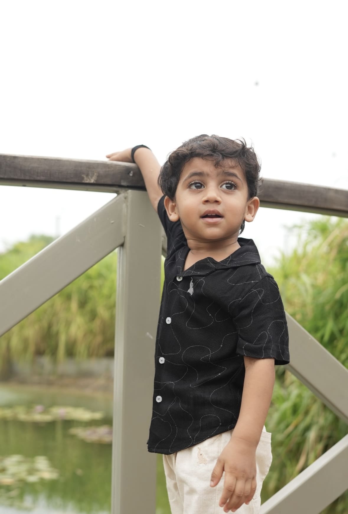Black linen printed shirt
