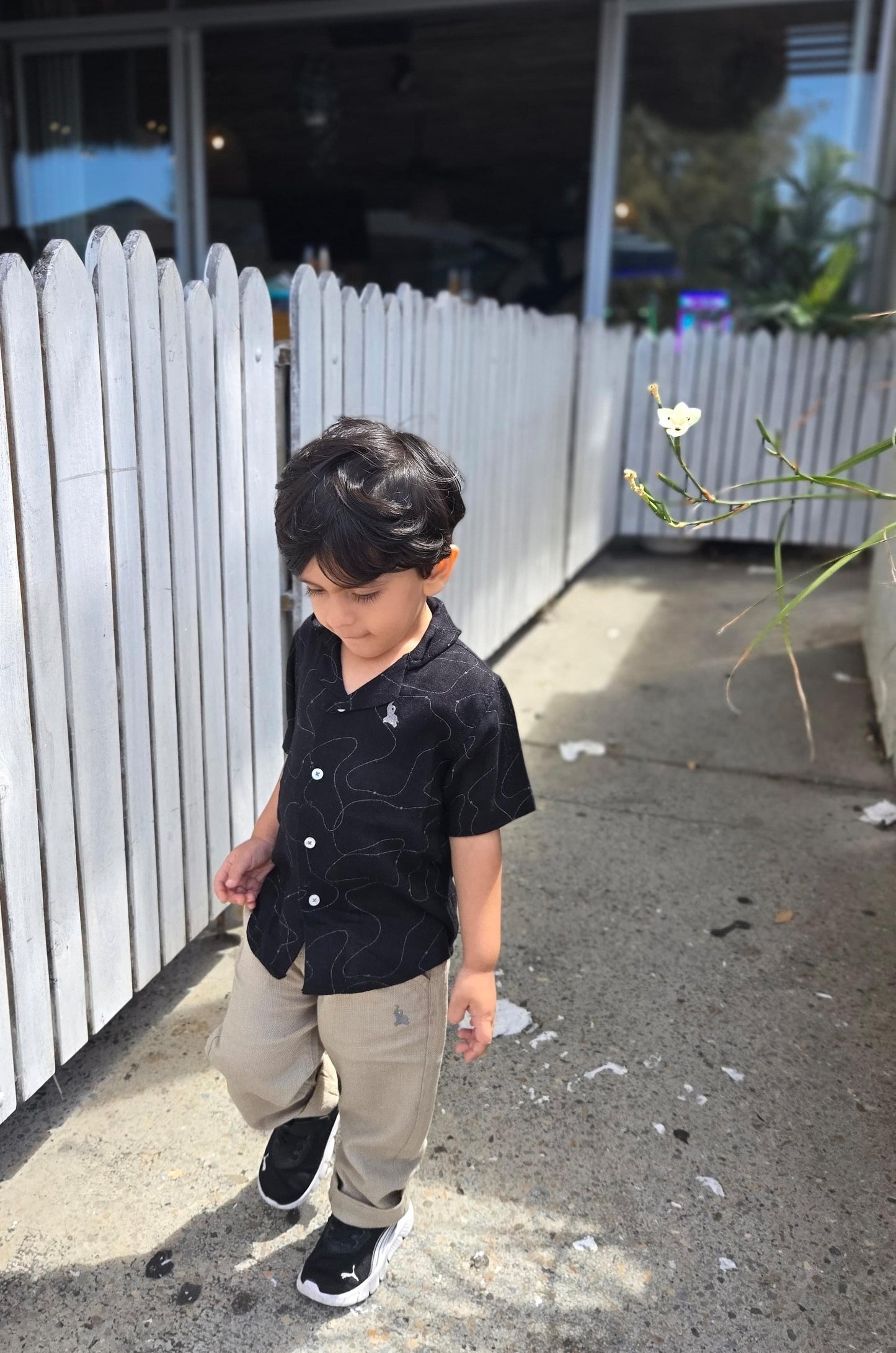 Black linen printed shirt