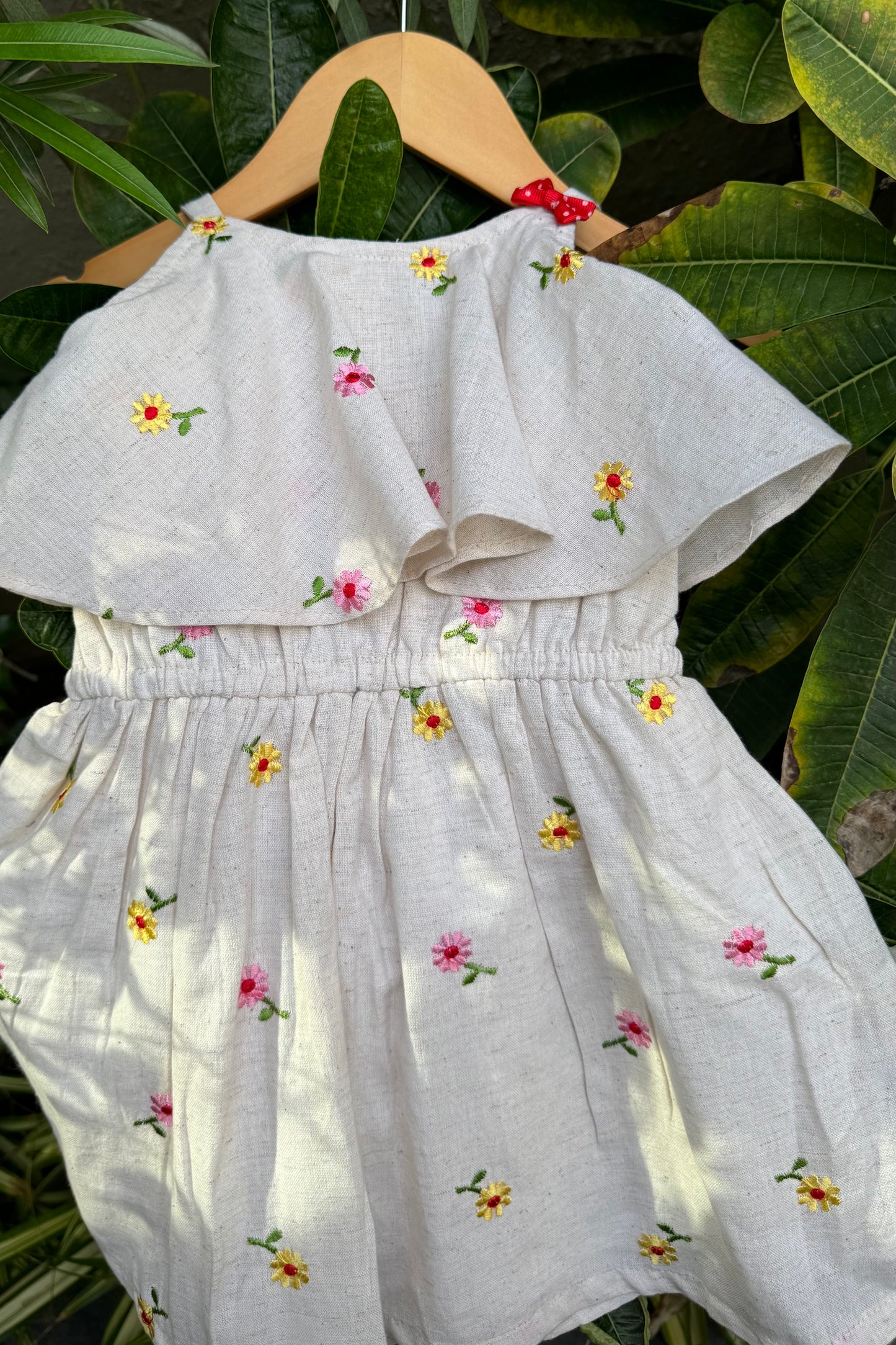 Off white embroidered linen dress