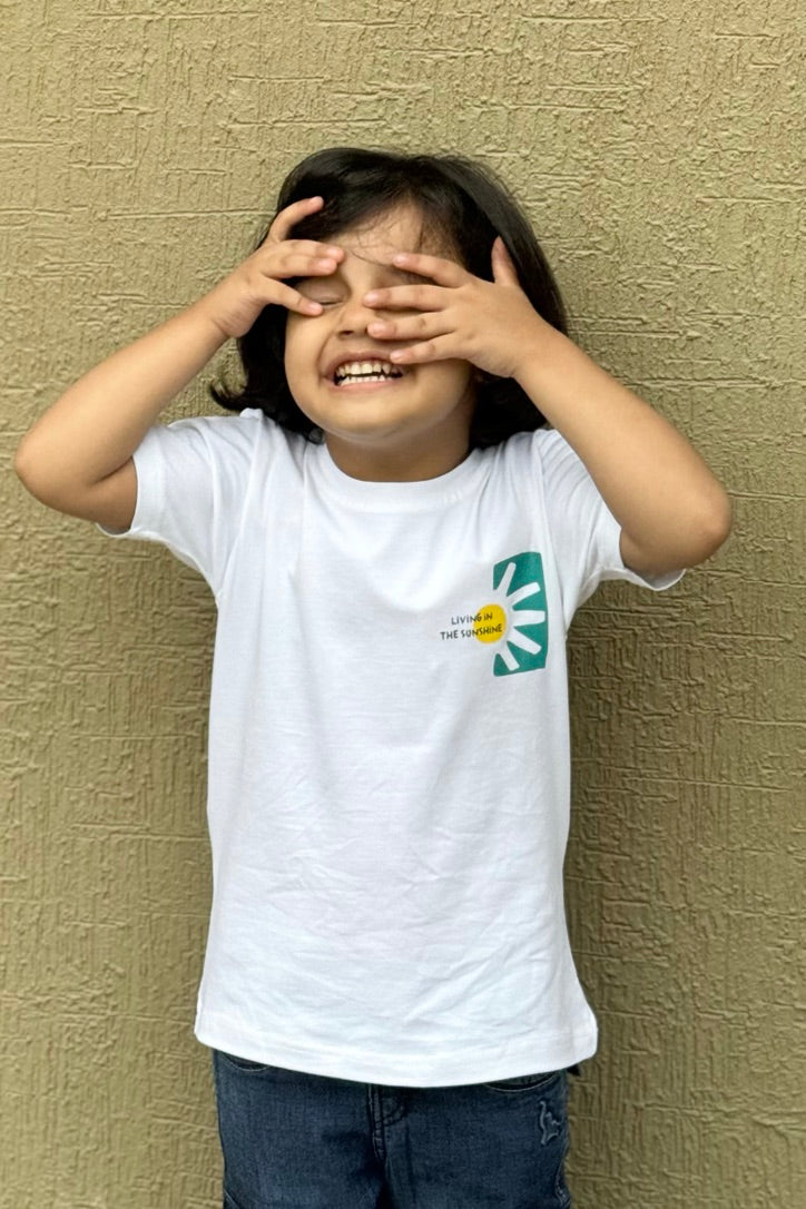 white sunshine printed tee for toddlers