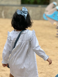 white printed frill cotton dress