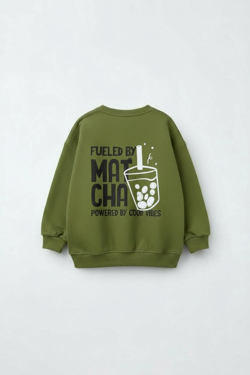 Green sweatshirt with text and graphic on a white background