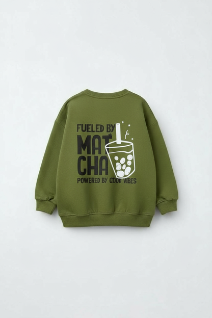 Green sweatshirt with text and graphic on a white background