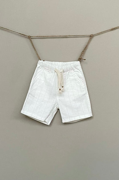 white striped linen shorts