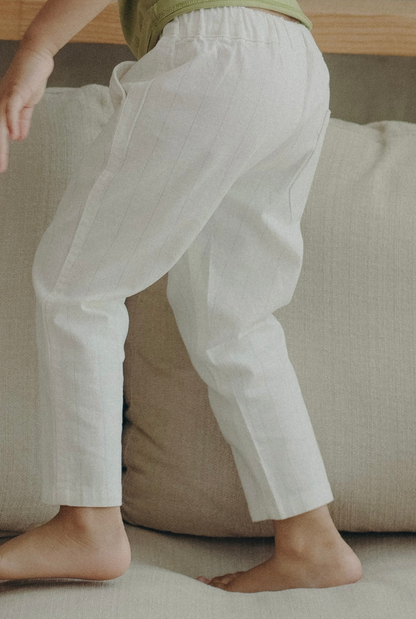 White striped linen pants