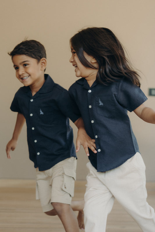 Pure linen shirt navy blue