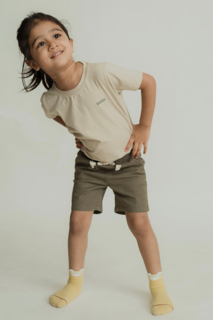 Dusky green linen shorts