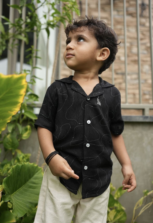 Black linen printed shirt