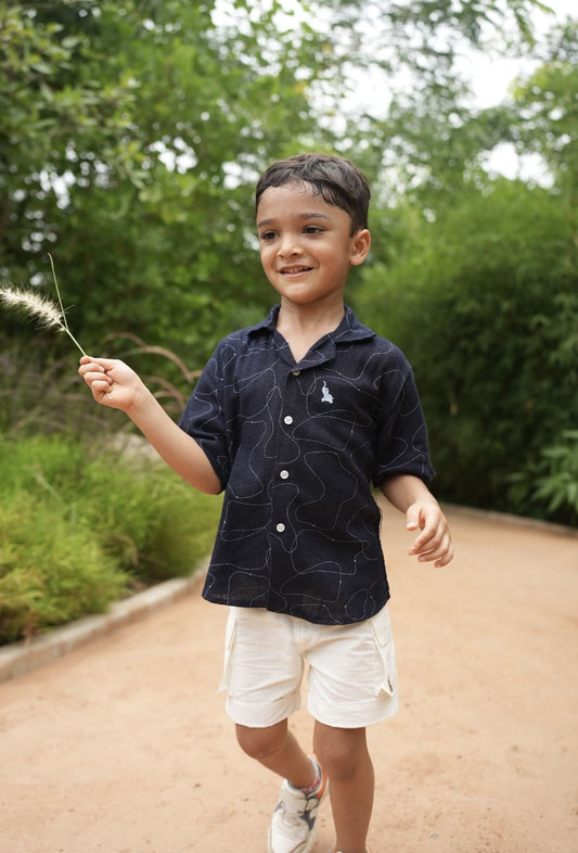 Navy linen printed shirt