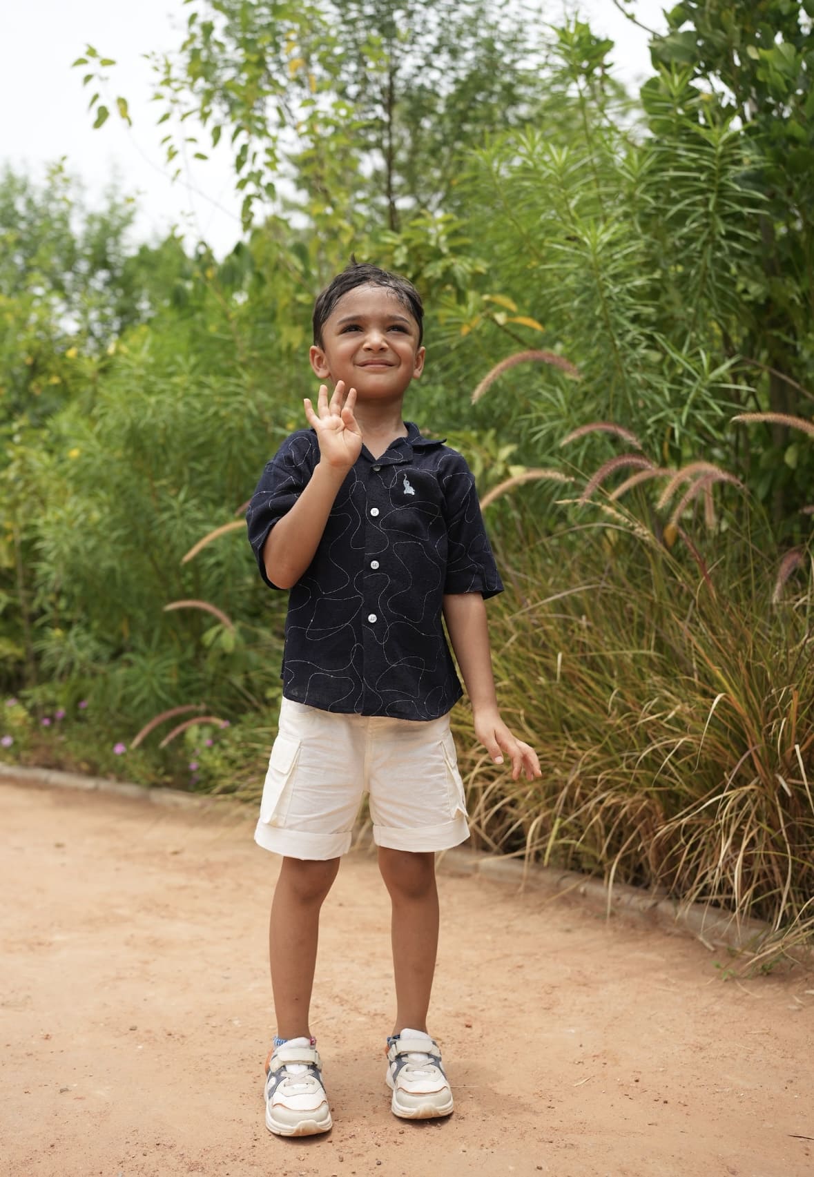 Navy linen printed shirt