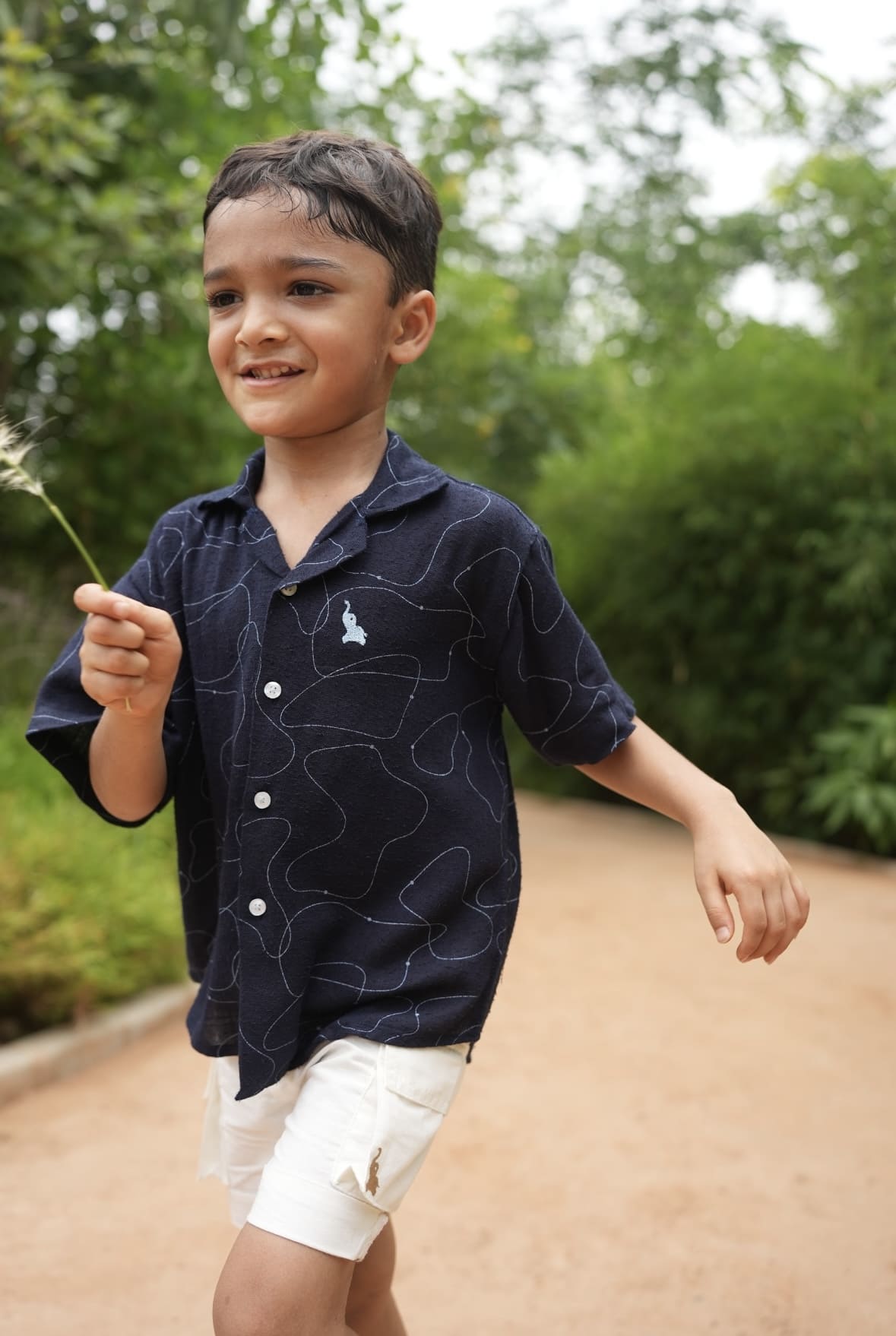 Navy linen printed shirt