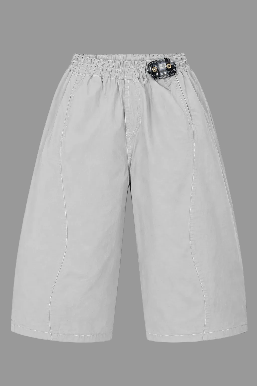 Light gray wide-leg pants with a belt on a white background